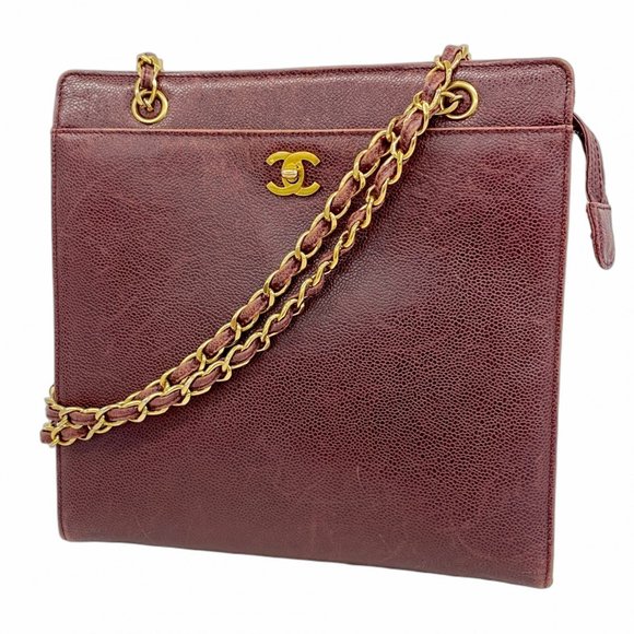 Chanel Shoulder Bag Chain Caviar Skin Bordeaux Women's - Picture 1 of 13